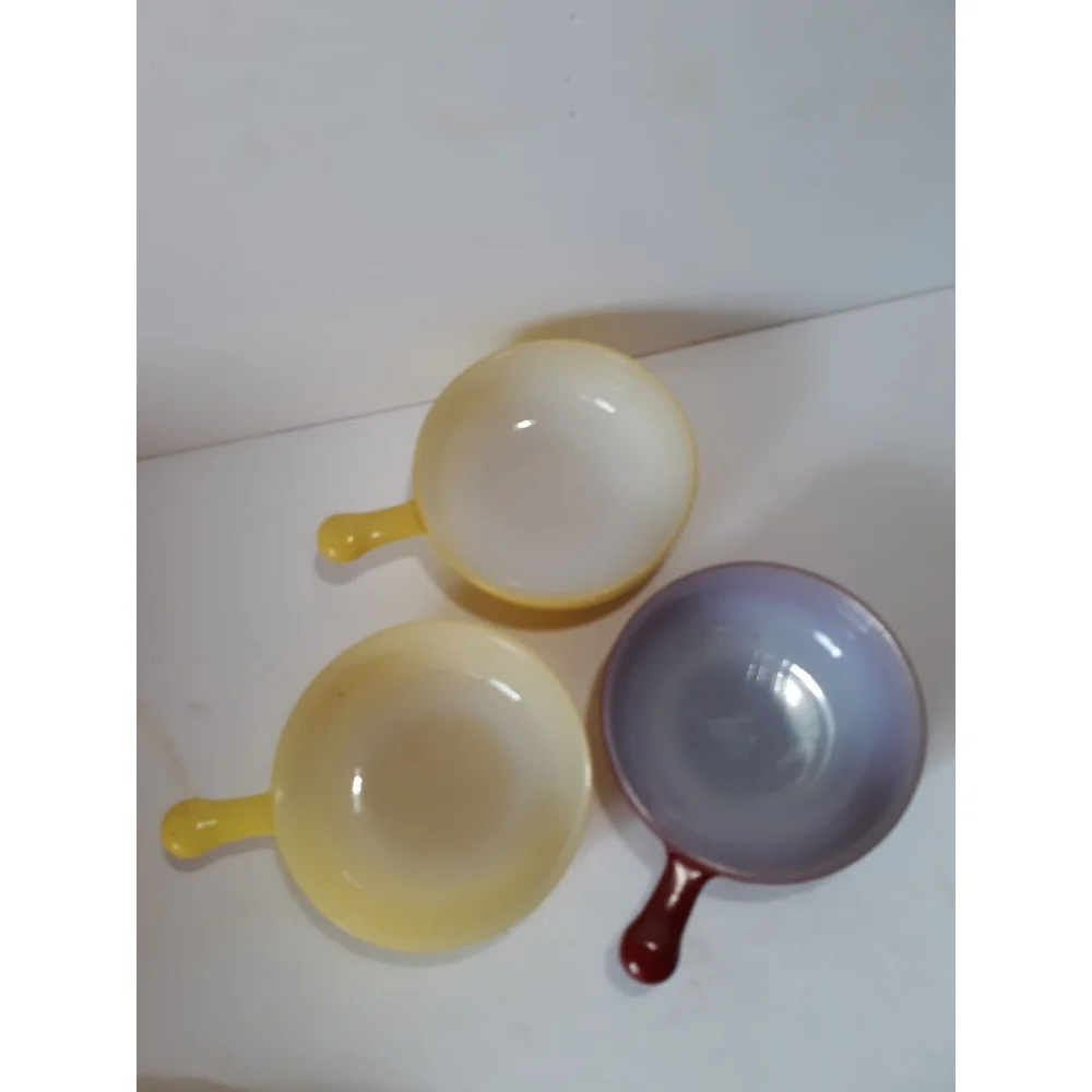 Vintage 1950s Glasbake onion soup bowls